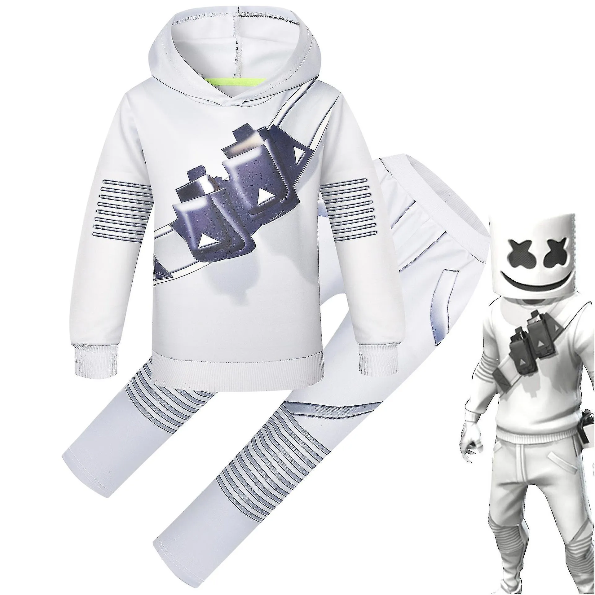 2023-dj Marshmello Kids White 3D Printed Pullover Set Halloween Carnival Party Costume R_a