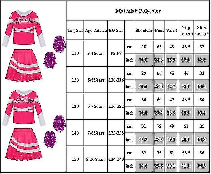 3-10 Years Kids Girls Zombies 3 Cheerleader Outfit Cosplay Outfits Set-e