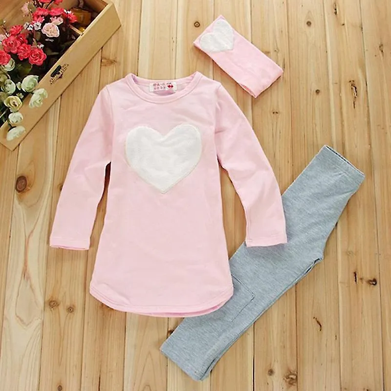 3pcs / set Kids Girls Love Heart Long Tops Pants Headband Outfit Set