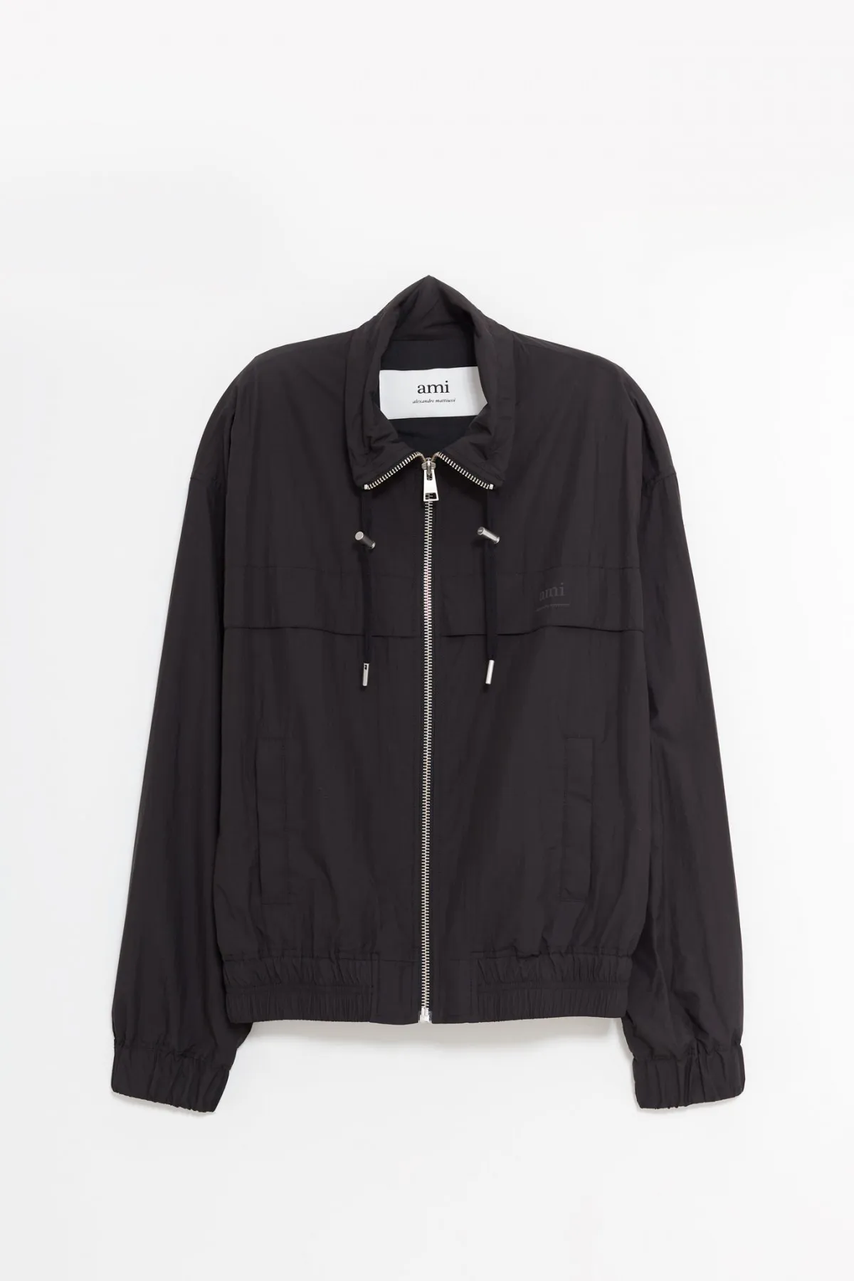 AMI BLACK ZIPPED WINDBREAKER JACKET