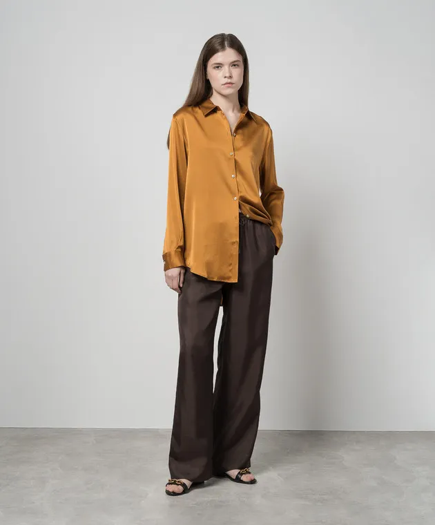 Asceno AMBER orange silk pajama shirt