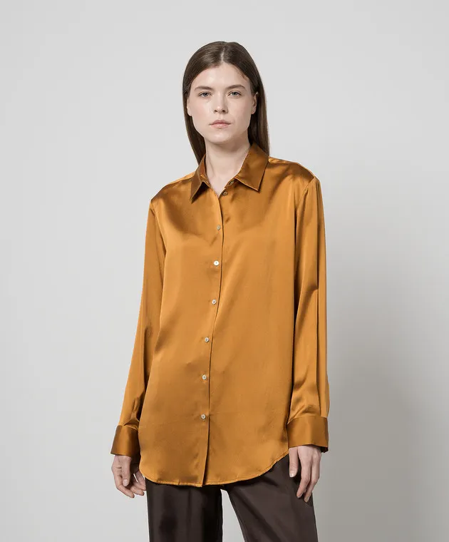 Asceno AMBER orange silk pajama shirt