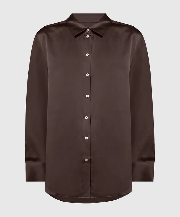 Asceno ESPRESSO brown silk pajama shirt