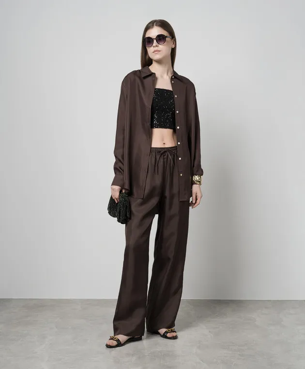 Asceno ESPRESSO brown silk pajama shirt