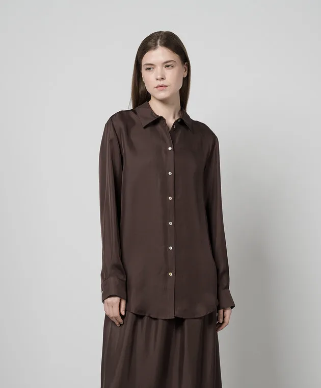 Asceno ESPRESSO brown silk pajama shirt