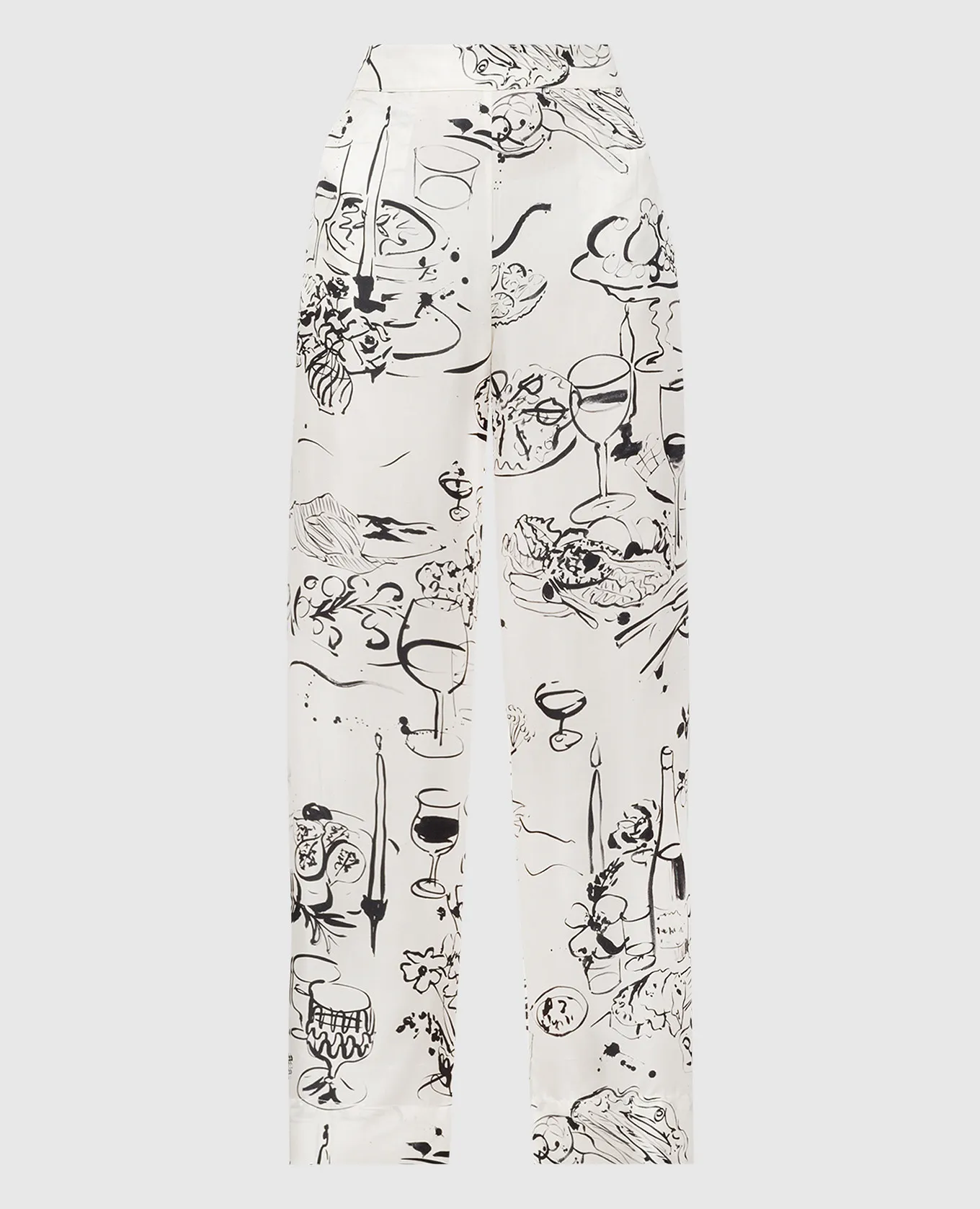 Asceno White RIVIERA printed silk pajama pants