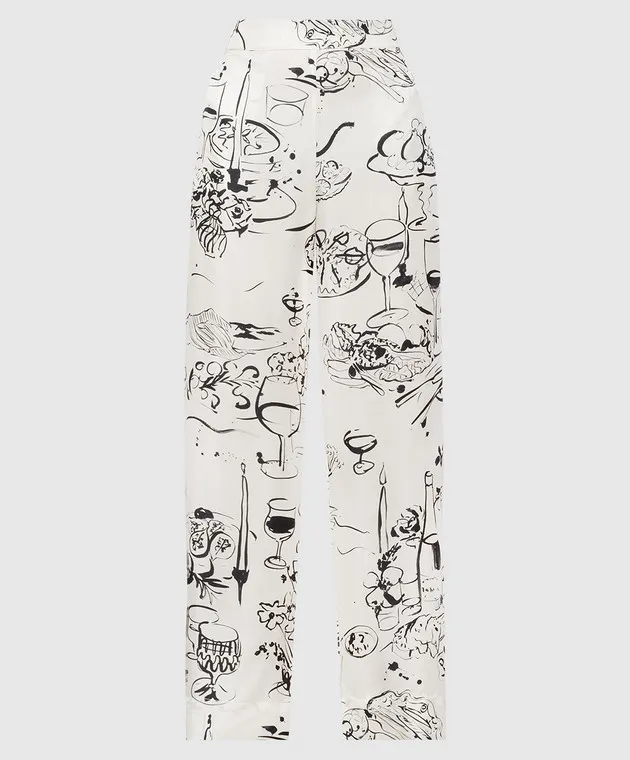 Asceno White RIVIERA printed silk pajama pants