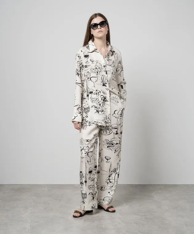 Asceno White RIVIERA printed silk pajama pants