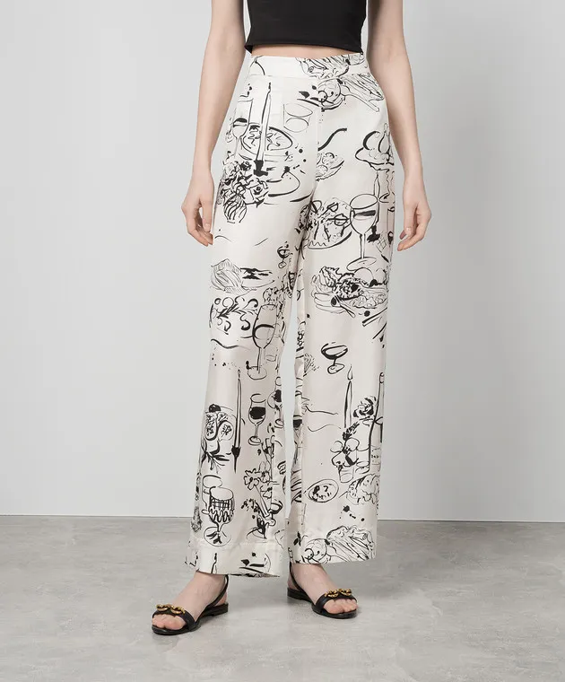 Asceno White RIVIERA printed silk pajama pants