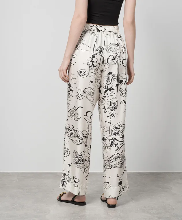 Asceno White RIVIERA printed silk pajama pants