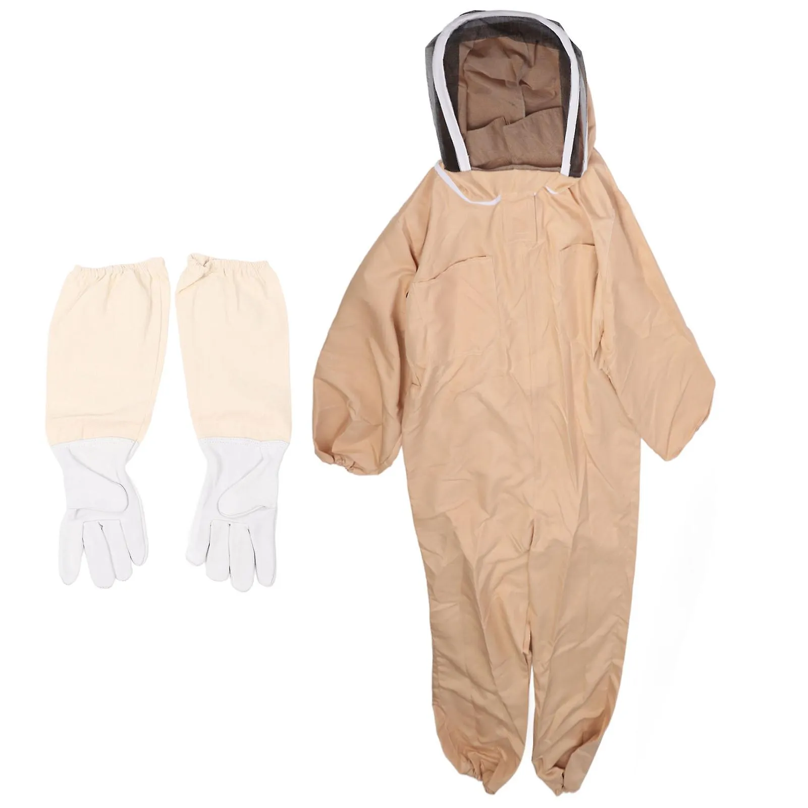 Beekeeping Suit Canvas Full Body Beekeeper Outfit Protective Clothing with Glovers for Men Women Light Coffee