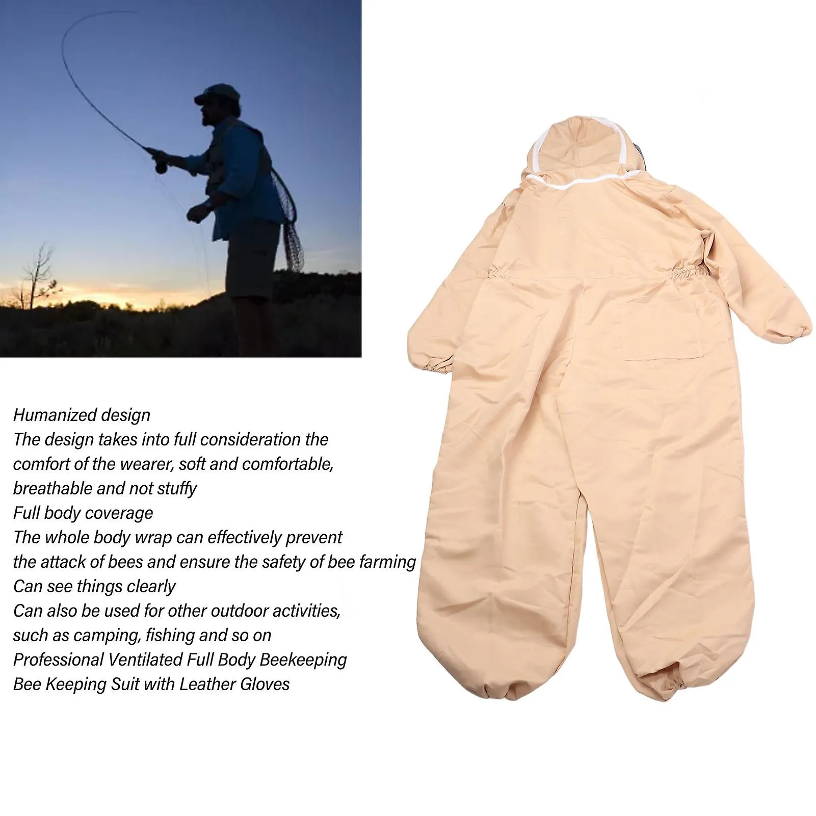 Beekeeping Suit Canvas Full Body Beekeeper Outfit Protective Clothing with Glovers for Men Women Light Coffee