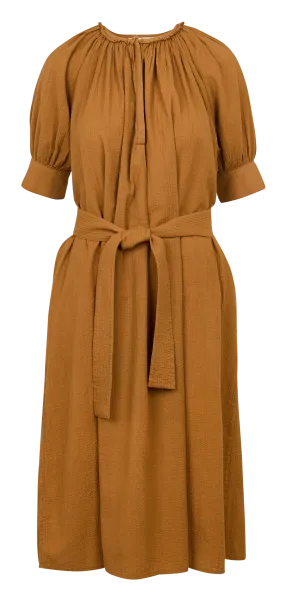 BELLEPIECE DEREK - Vestido midi de algodón texturizado en beige