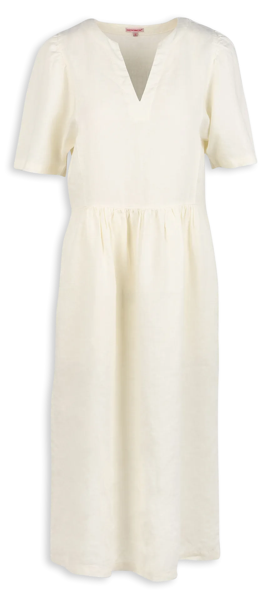 BENSIMON JADA - Vestido midi fruncido de lino con cuello de pico en blanco