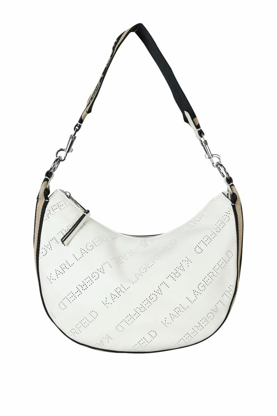 Bolso de hombro blanco con detalle negro y marrón y 