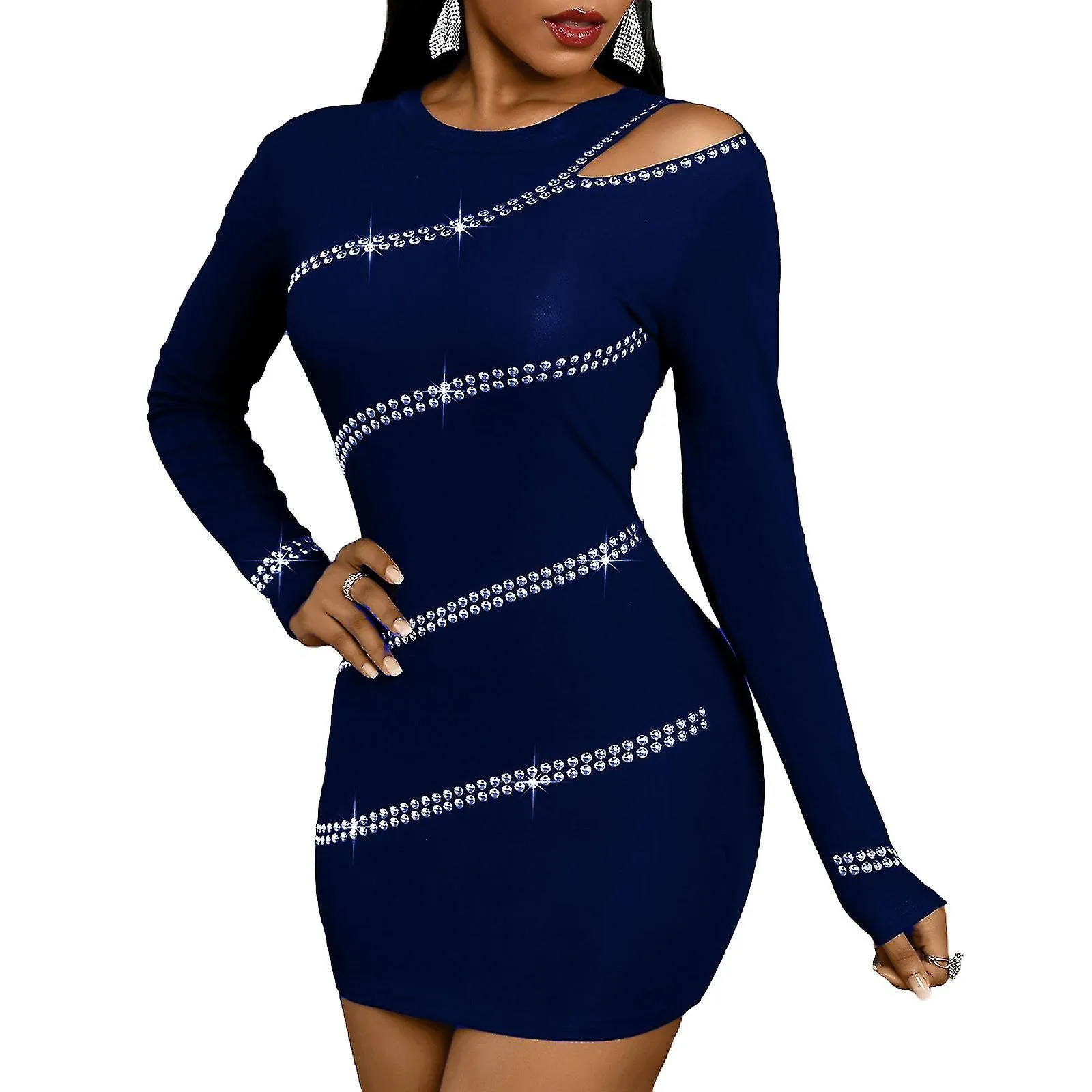 Breey Woman Hip-wrapping Dress Lady Pullover Sexy Dress Suitable For Going Beach Side Wear Dark Blue