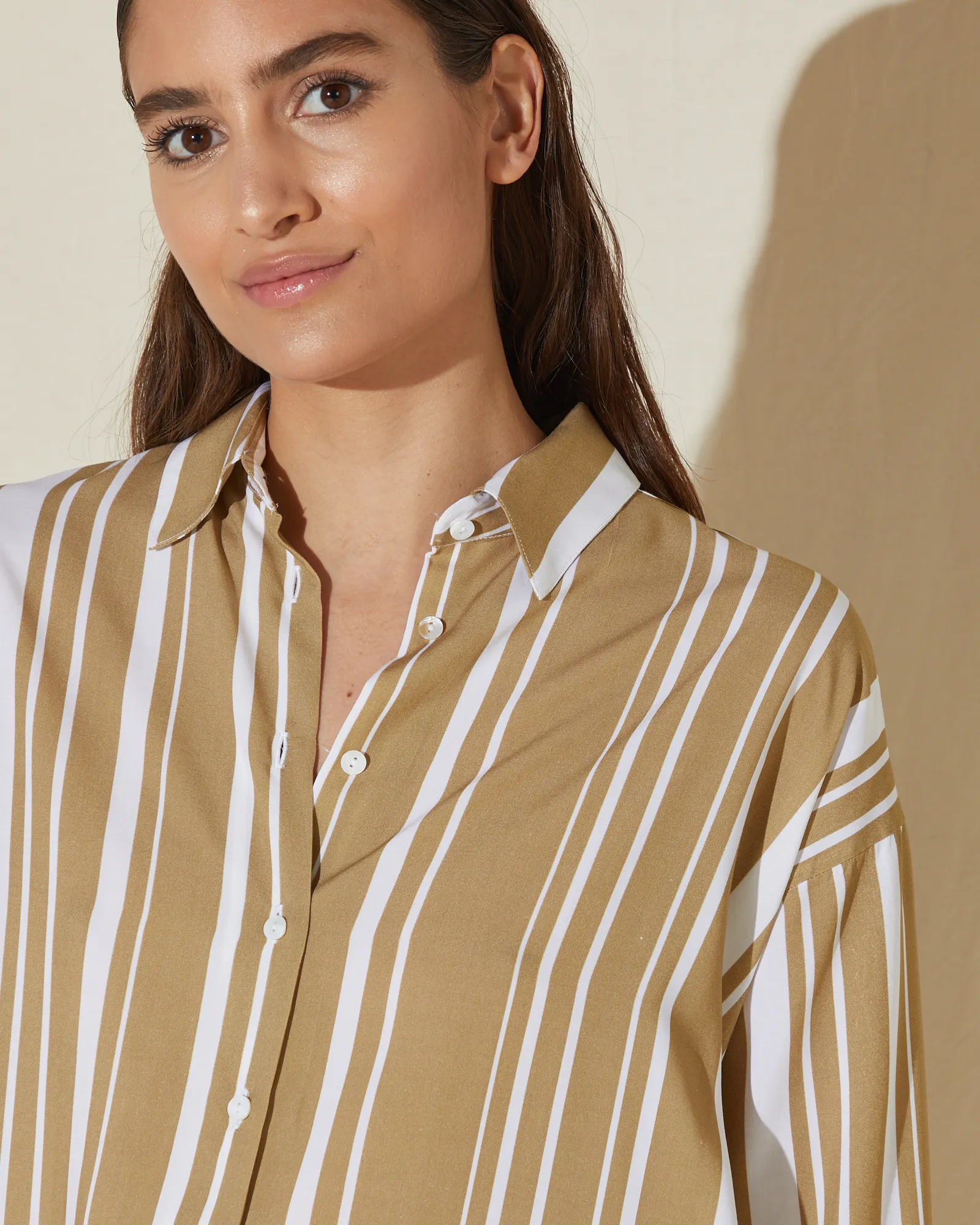 Camisa Muru Poplin Rayas Beige