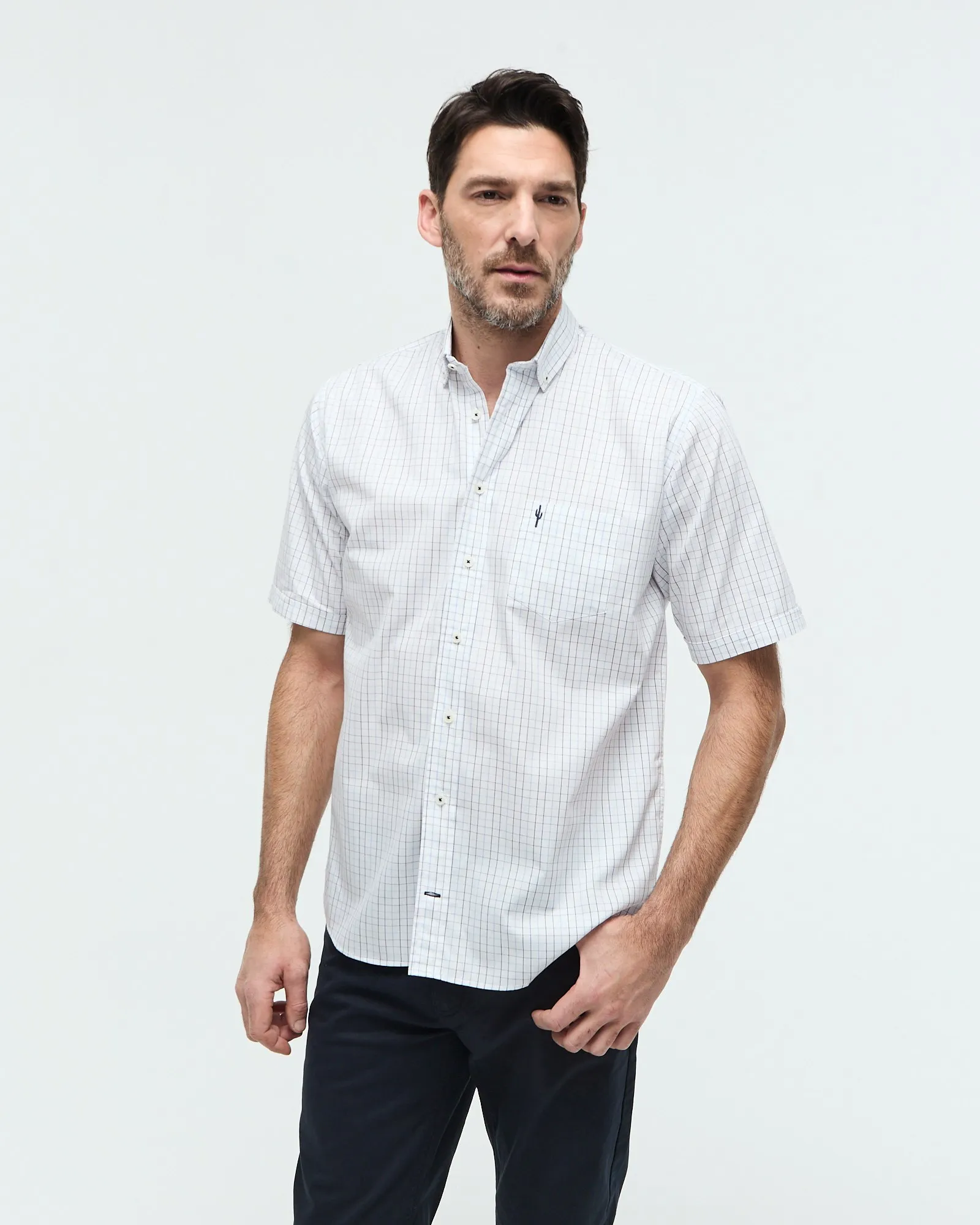 Camisa Plata Cuadros Blanco