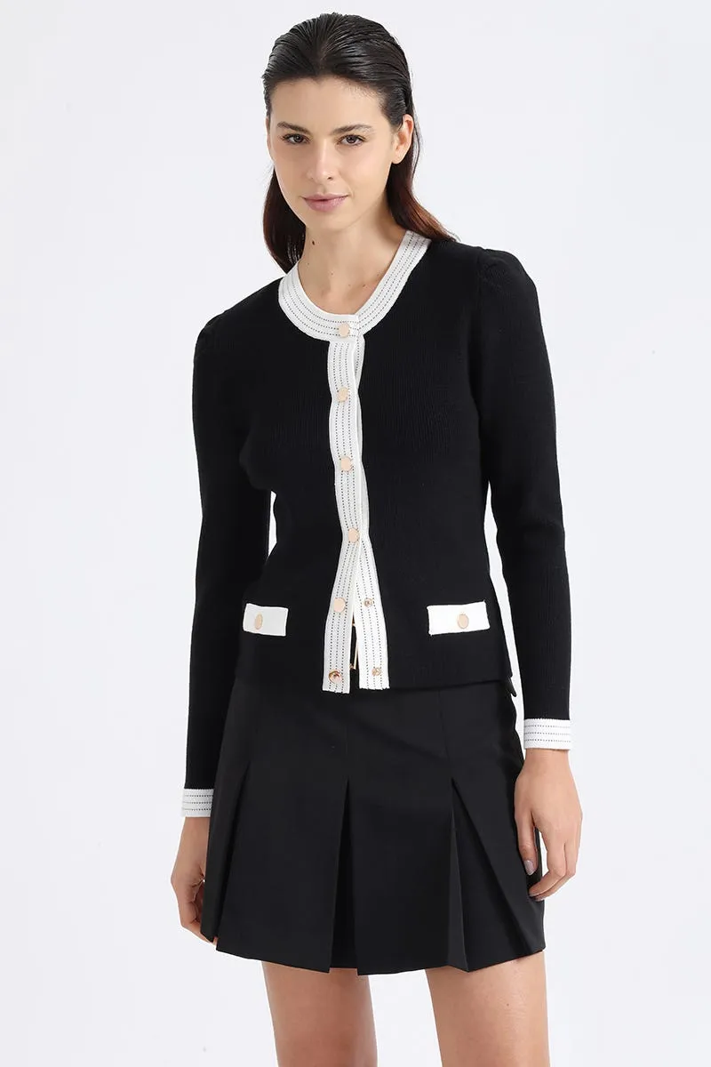 CHAQUETA DE PUNTO BICOLOR, NEGRO