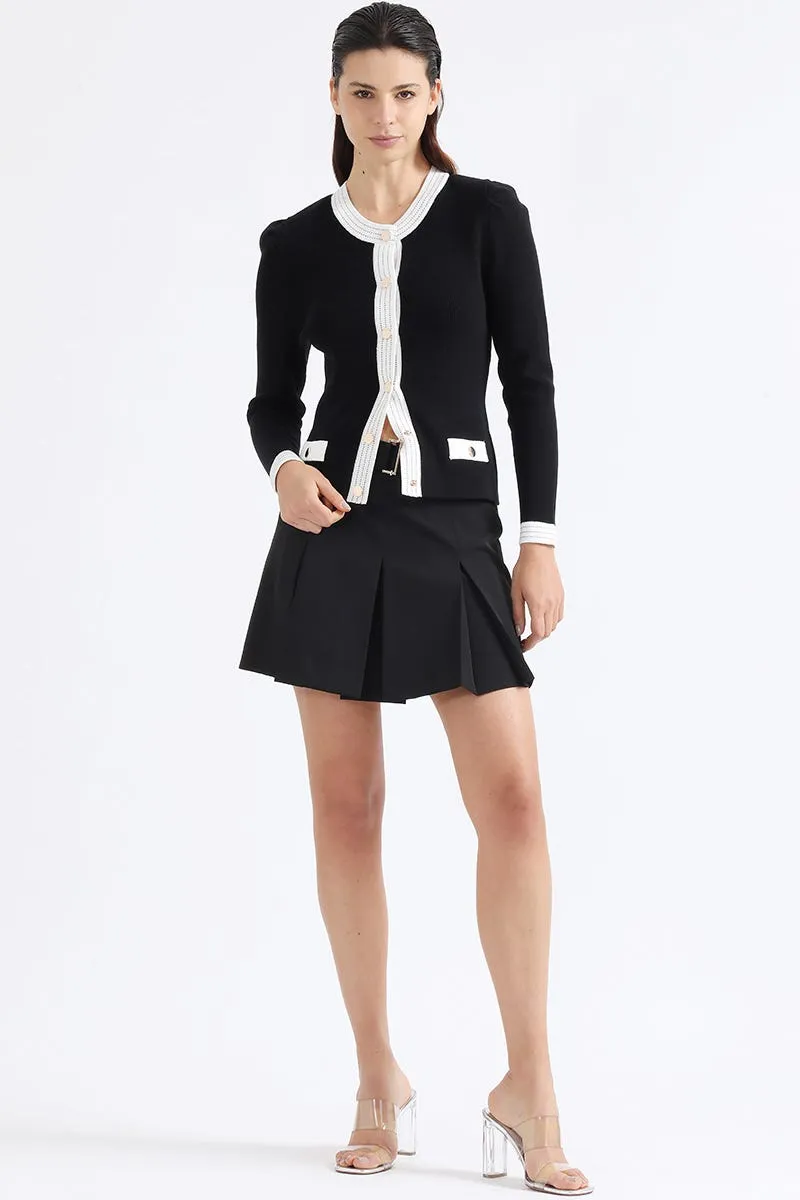 CHAQUETA DE PUNTO BICOLOR, NEGRO