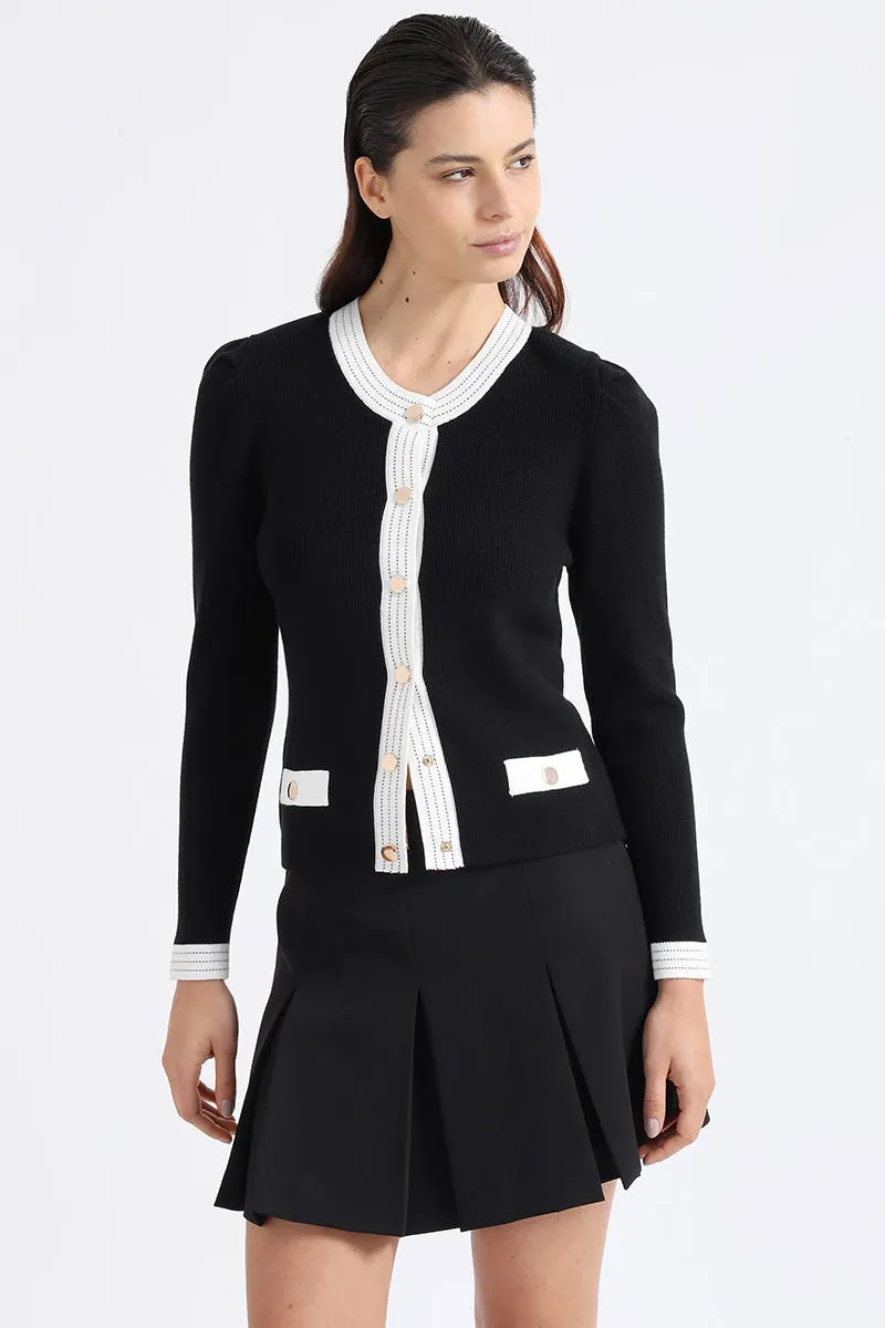 CHAQUETA DE PUNTO BICOLOR, NEGRO