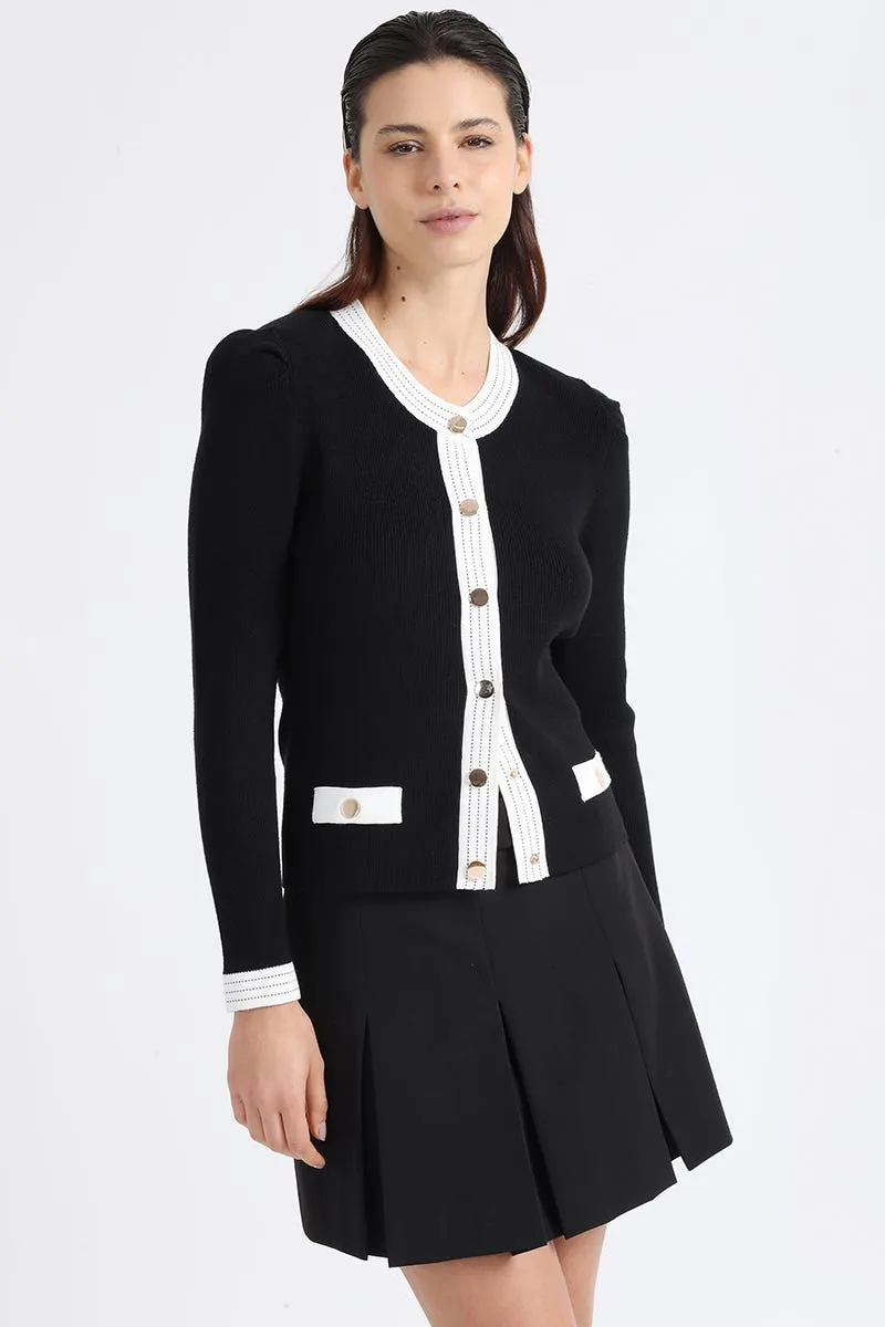 CHAQUETA DE PUNTO BICOLOR, NEGRO