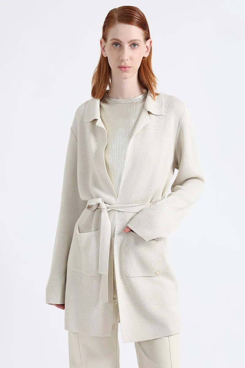 CHAQUETA LARGA TEJIDO PUNTO, BEIGE