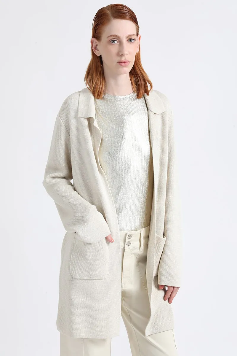 CHAQUETA LARGA TEJIDO PUNTO, BEIGE