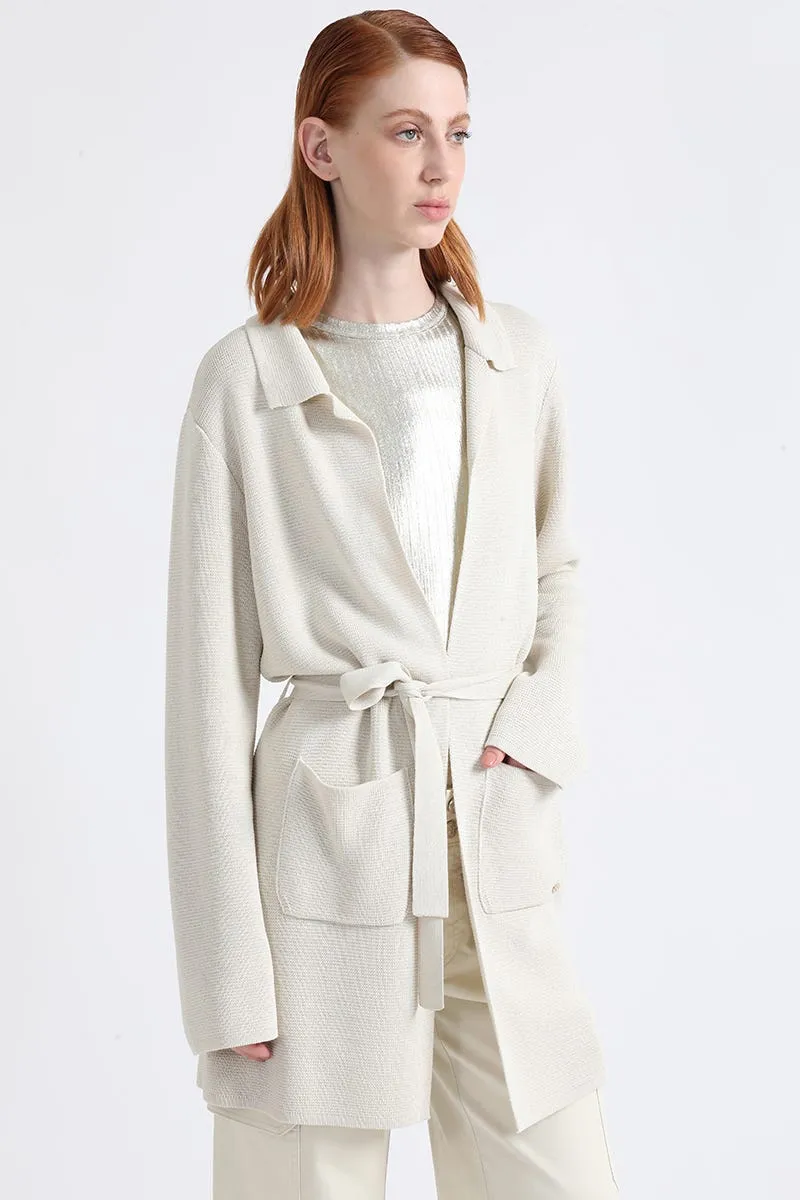 CHAQUETA LARGA TEJIDO PUNTO, BEIGE