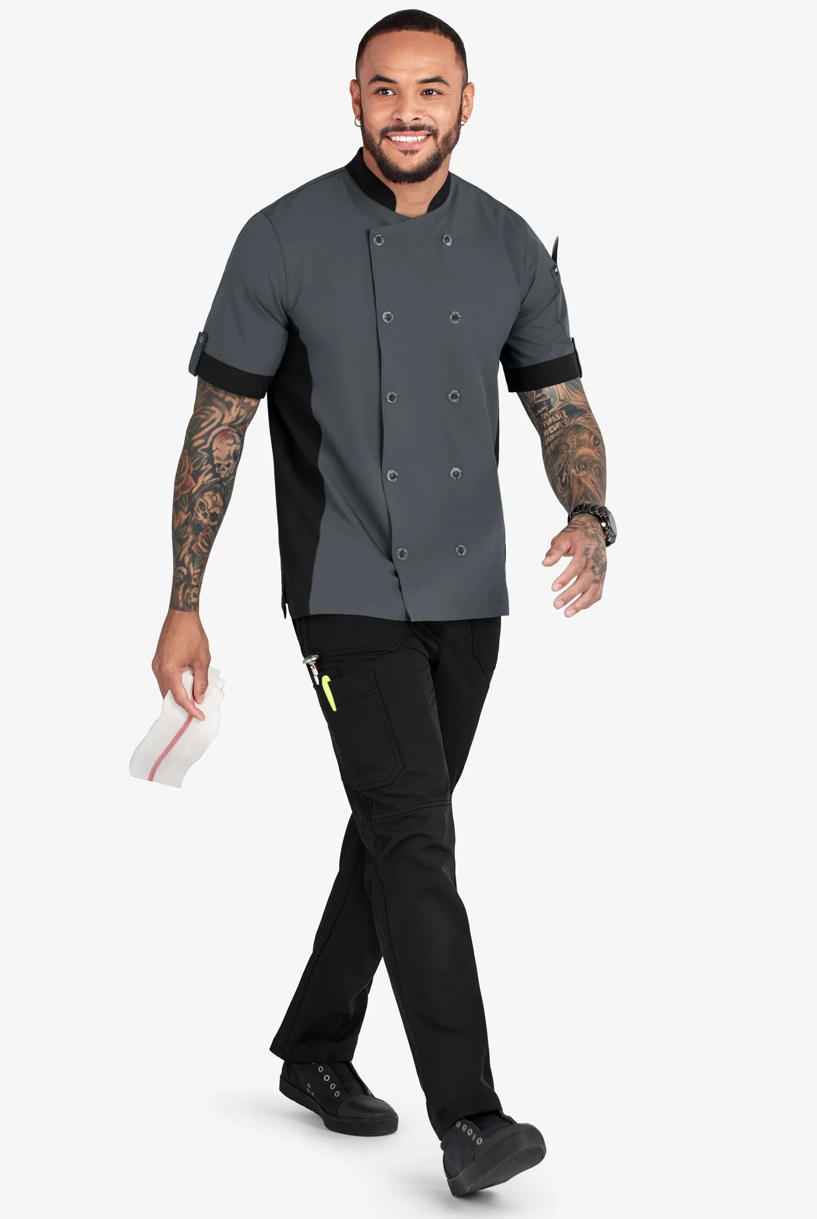 CHEF PERFORMANCE Men's 1-Pocket w/ hidden MESH Back Vent Snap Closure STRETCH Chef Coat