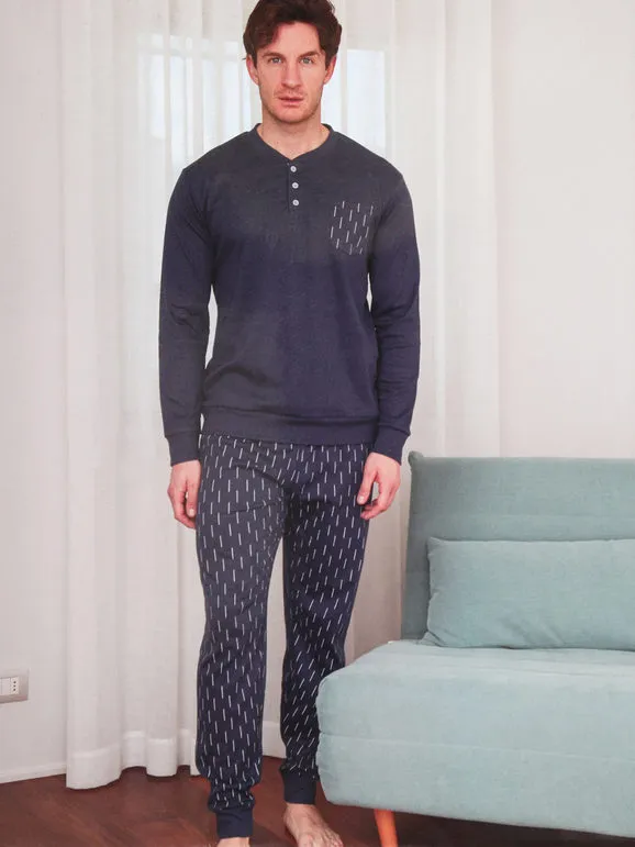 De Fonseca Pijama largo de algodón interlock para hombre con bolsillo