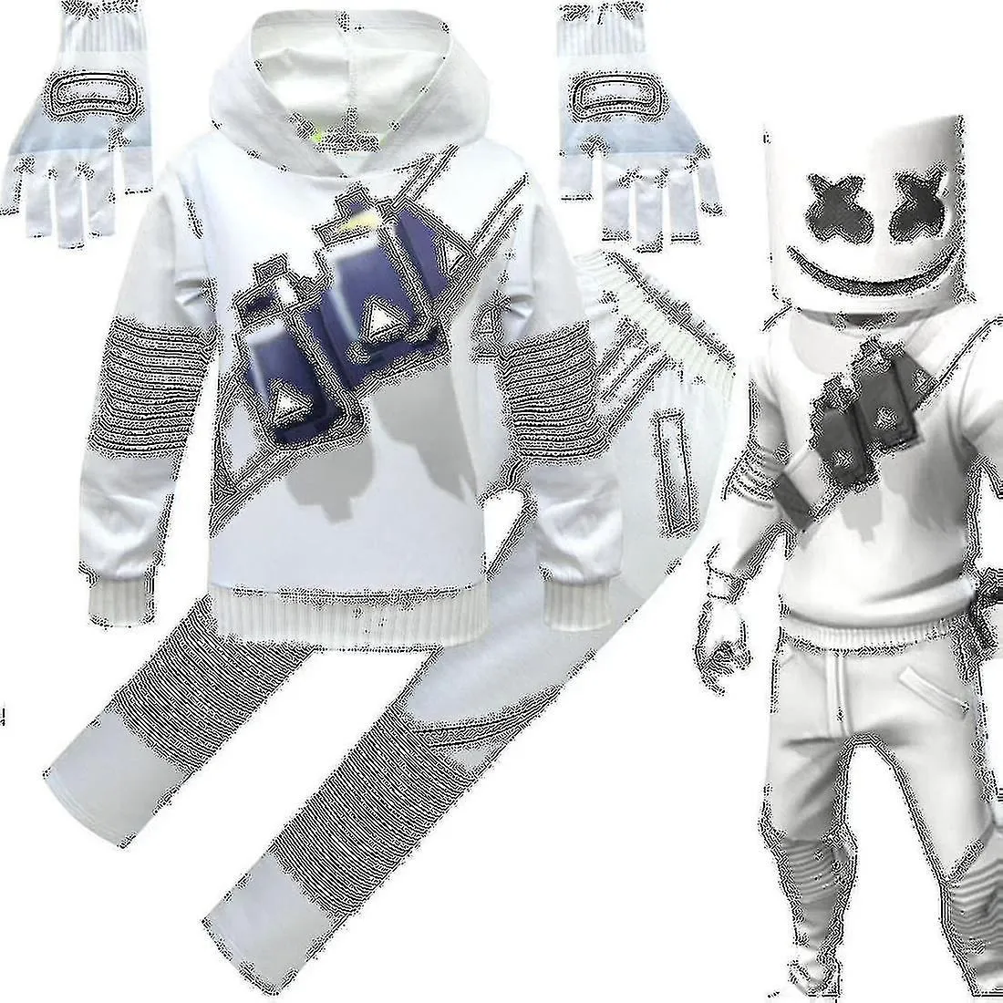 Dj Marshmello Kids White 3d Printed Pullover Set Halloween Carnival Party Costume S