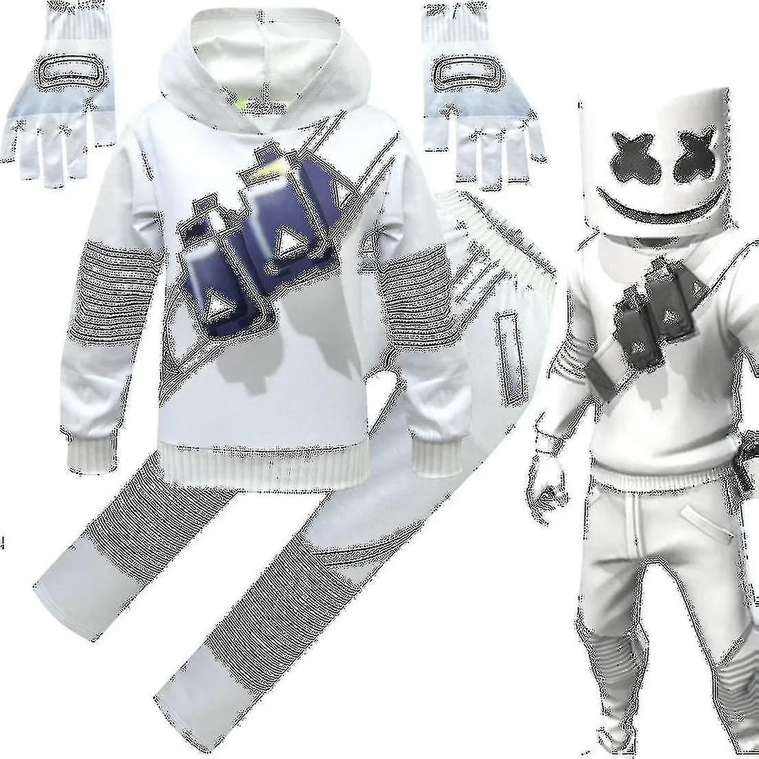 Dj Marshmello Kids White 3d Printed Pullover Set Halloween Carnival Party Costume