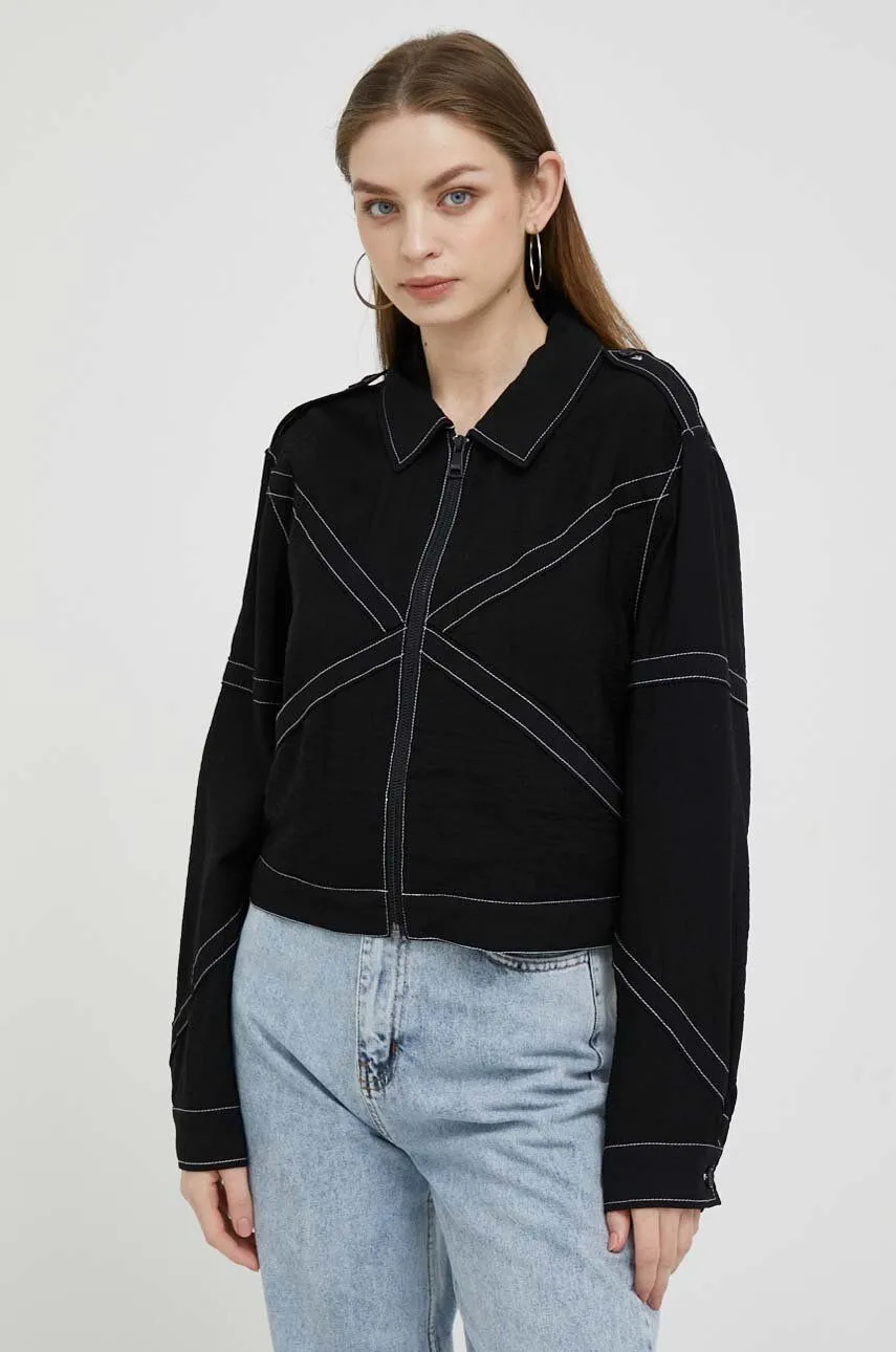 DKNY Crinkle Dressing Zipper Front Statement Jacket