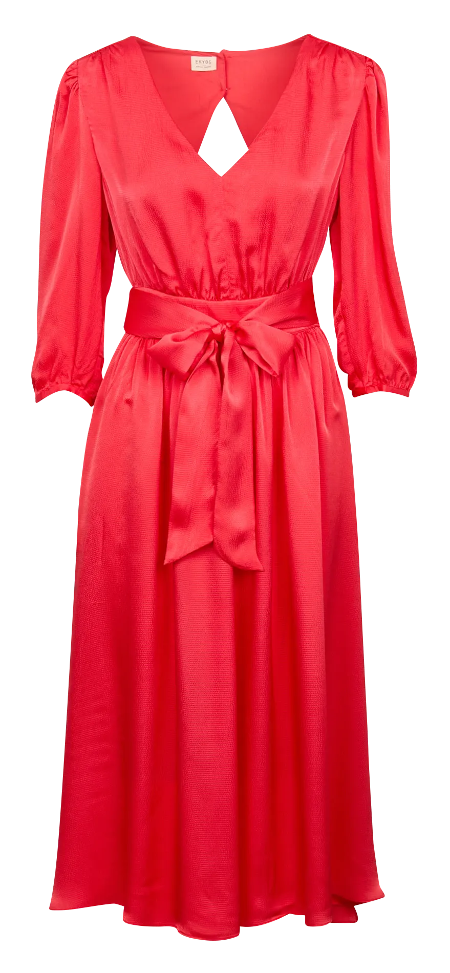 EKYOG SARA - Vestido midi con cuello de pico en rosa