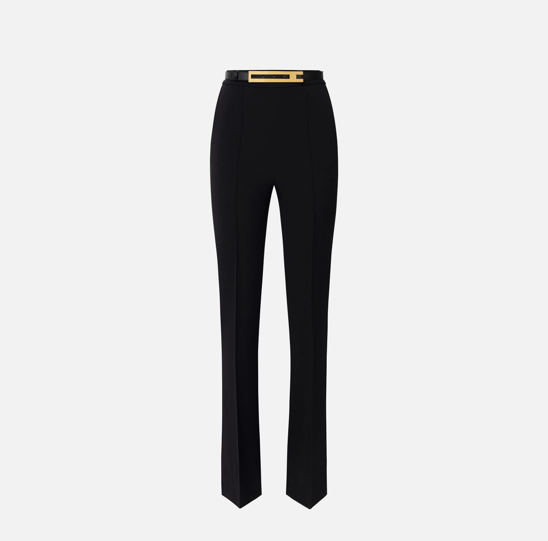 Elisabetta Franchi pantalon recto de crepe elastico con cinturon