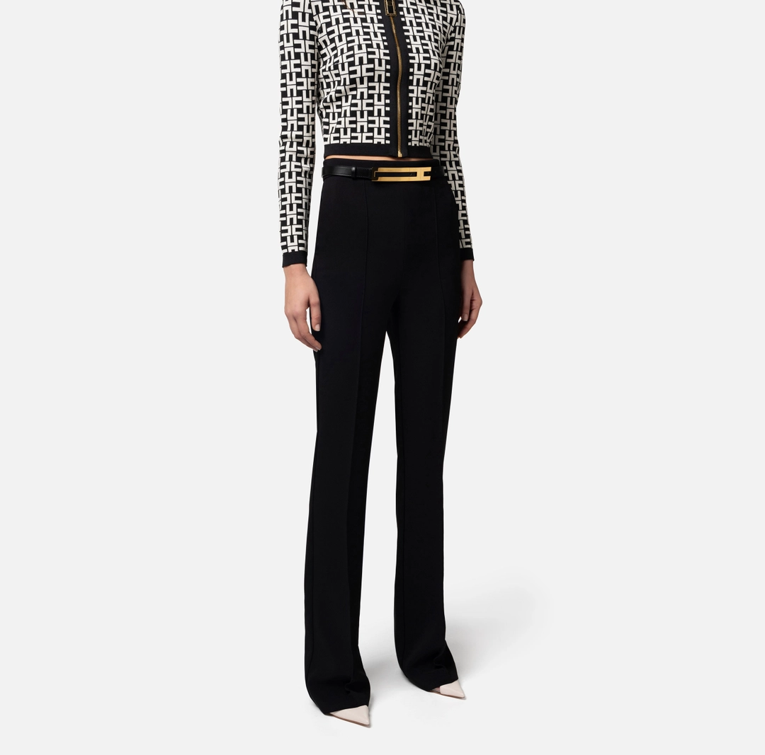 Elisabetta Franchi pantalon recto de crepe elastico con cinturon