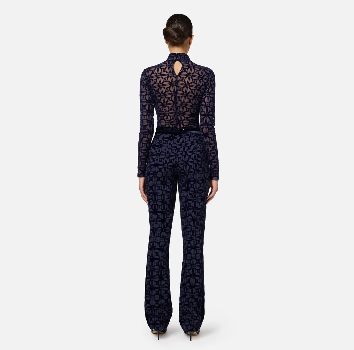 Elisabetta Franchi pantalon recto de crepe flocado con cinturon