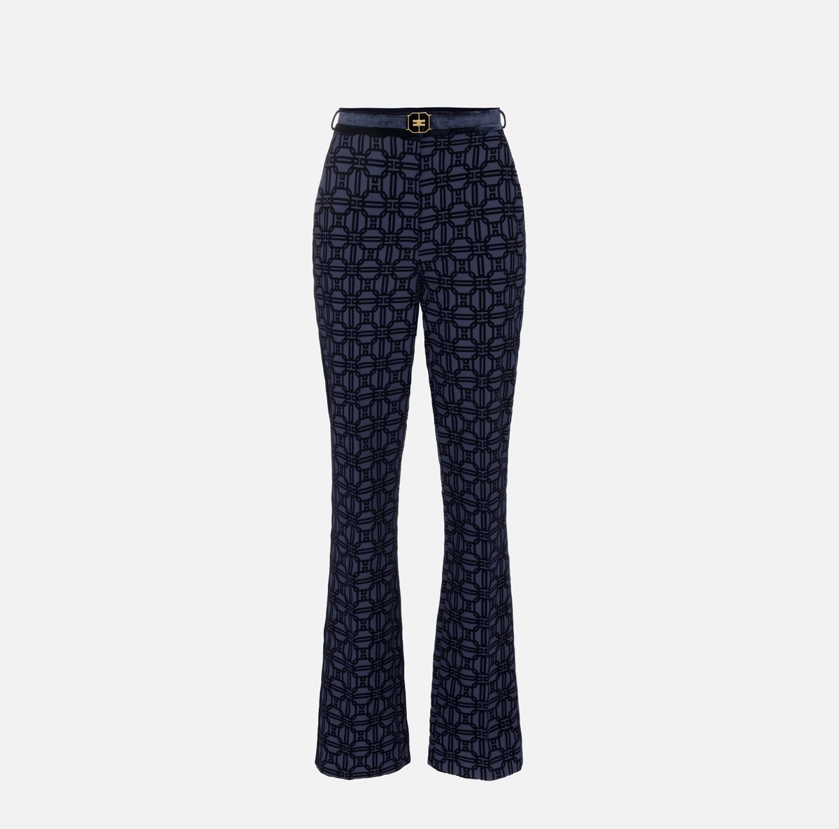 Elisabetta Franchi pantalon recto de crepe flocado con cinturon