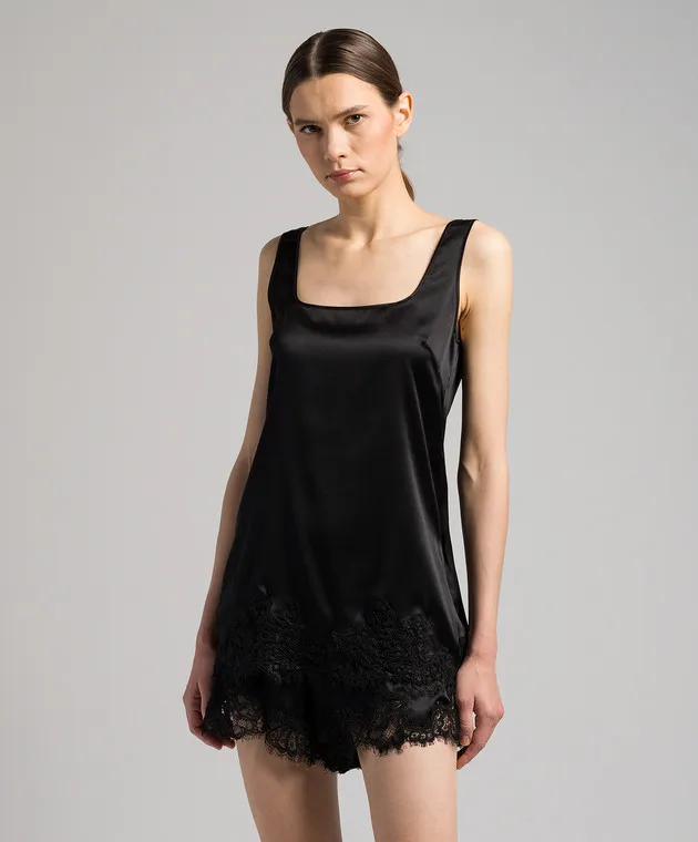 Ermanno Scervino Black silk pajama top with lace