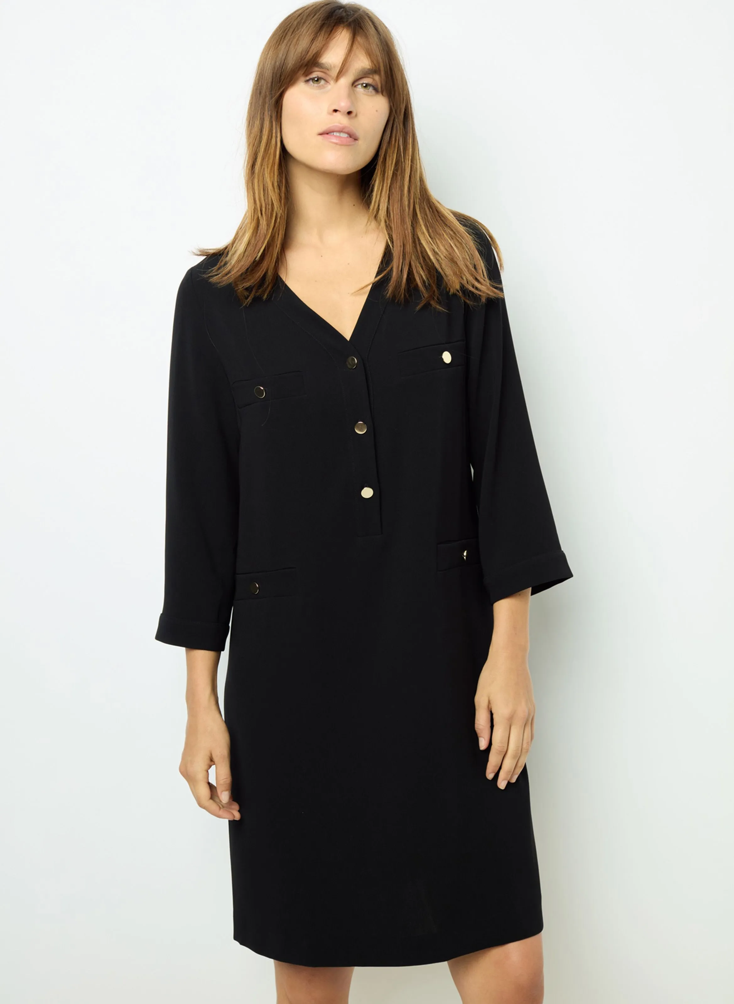 GERARD DAREL SIDONIE - Vestido corto con cuello de pico en negro