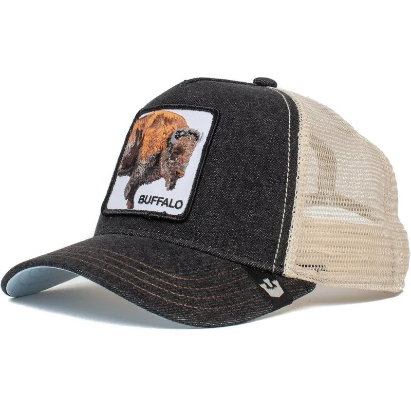 Gorra Animales GOORIN BROS Buffalo ajustable y rejilla negra y blanca búfalo