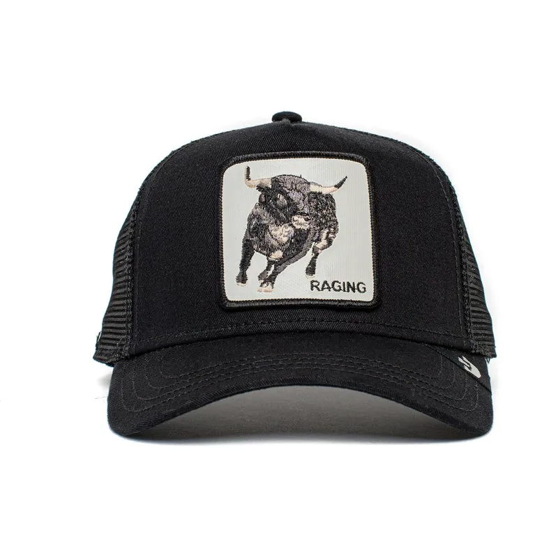 Gorra Animales GOORIN BROS RAGING BUTCH TRUCKER negra rejilla, ajustable con parche toro