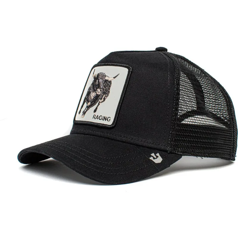 Gorra Animales GOORIN BROS RAGING BUTCH TRUCKER negra rejilla, ajustable con parche toro