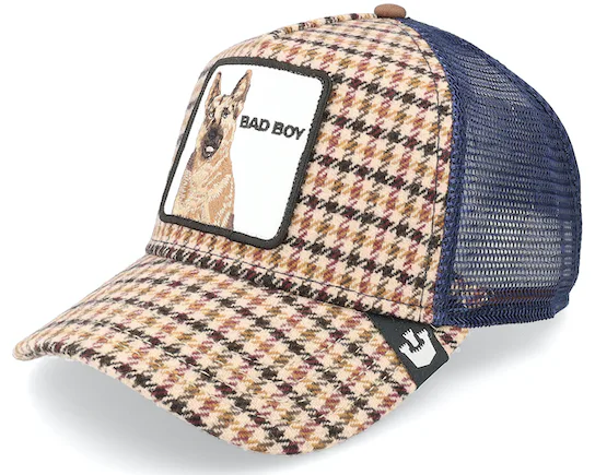 Gorra Animales GOORIN BROS rejilla y ajustable big bad woof -cream/perro lobo cuadritos marrones