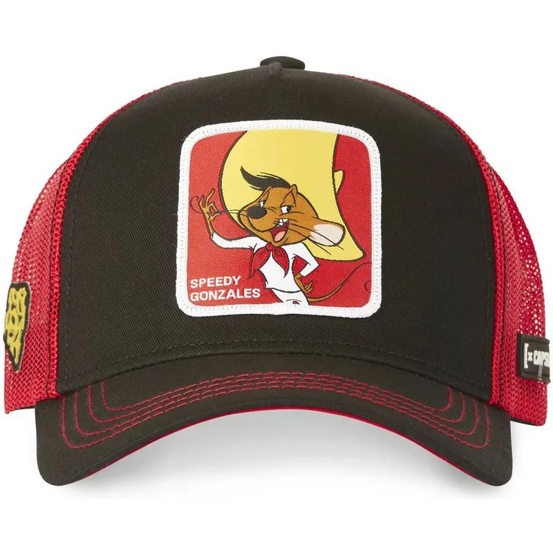 Gorra CAPSLAB rejilla y ajustable trucker  Speedy Gonzales CAS SPE1 Looney Tunes negra -roja