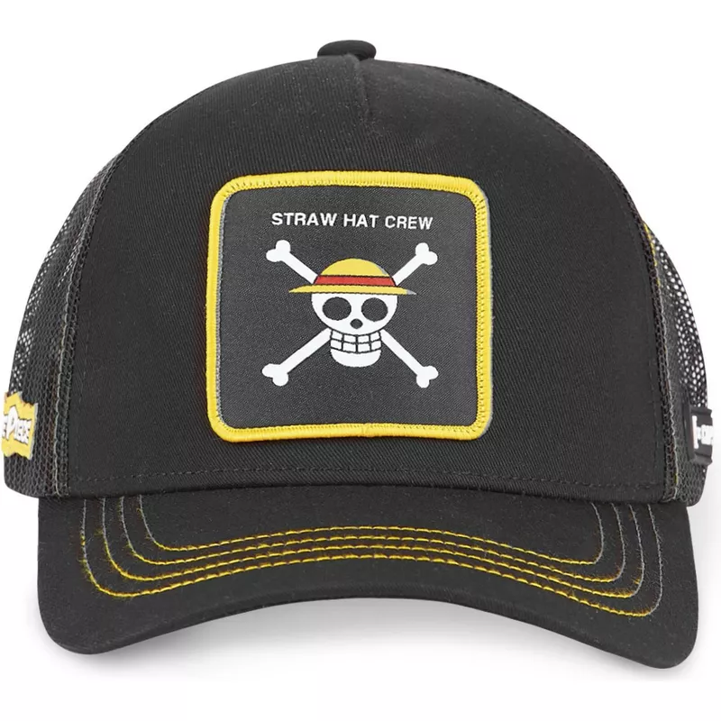 Gorra curva CAPSLAB rejilla y ajustable Trucker Straw Hat Pirates ONE1 One Piece color negro calabera