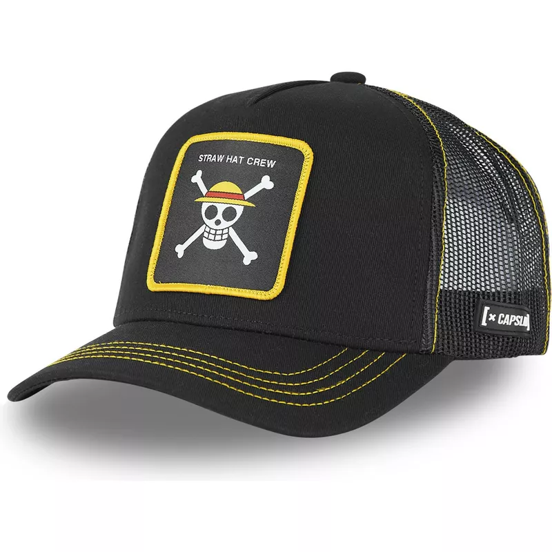 Gorra curva CAPSLAB rejilla y ajustable Trucker Straw Hat Pirates ONE1 One Piece color negro calabera