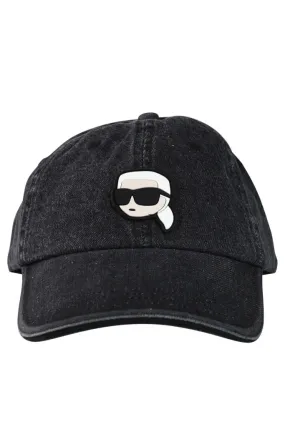 Gorra negra denim con logo karl de goma