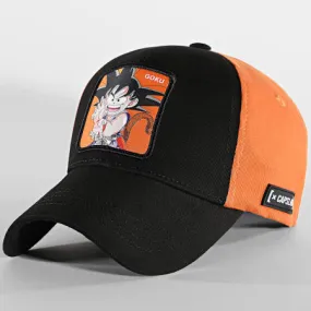 Gorra superheroes CAPSLAB Goku niño trucker algodón  y ajustable DRAGONBALL negra y naranja